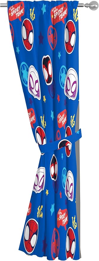 Jay Franco Window Curtains for Kids Bedroom 4-Piece Drape Set with 2 Tiebacks, Blue - Spidey & His Amazing Friends, 42" W x 63" L (Pack of 2)