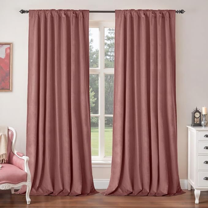 BGment Velvet Curtains 84 Inches for Living Room, Dusty Rose Pink Velvet Curtains Thermal Insulated Soundproof Room Darkening Luxury Drapes with Back Tab and Rod Pocket, 2 Panels, 60 x 84 Inch