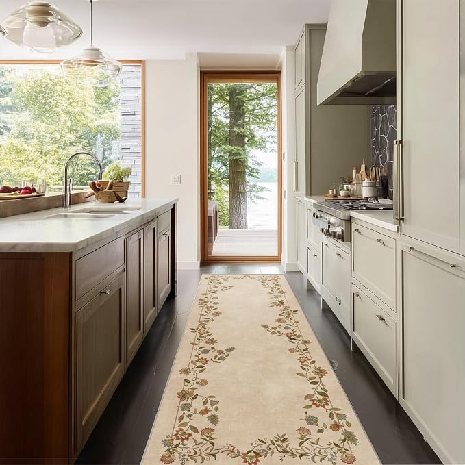 Washable Kitchen Runner Rugs for Entryway: 2'6"x8' Hallway Rug Stain Resistant Non Slip Low Pile Soft Living Room Floor Carpet Runners for Kitchen Bedroom Laundry Room Farmhouse Indoor