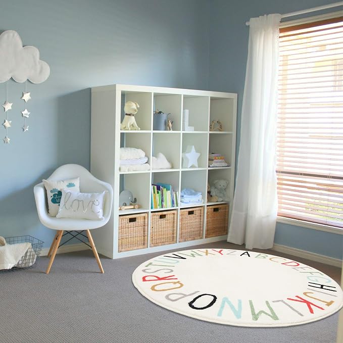 Topotdor Rainbow Round Kids Play Rug Alphabet Nursery Area Rug Extra Large Soft Crawling Play Mat for Children Toddlers Bedroom (63 inch, Multi Color)