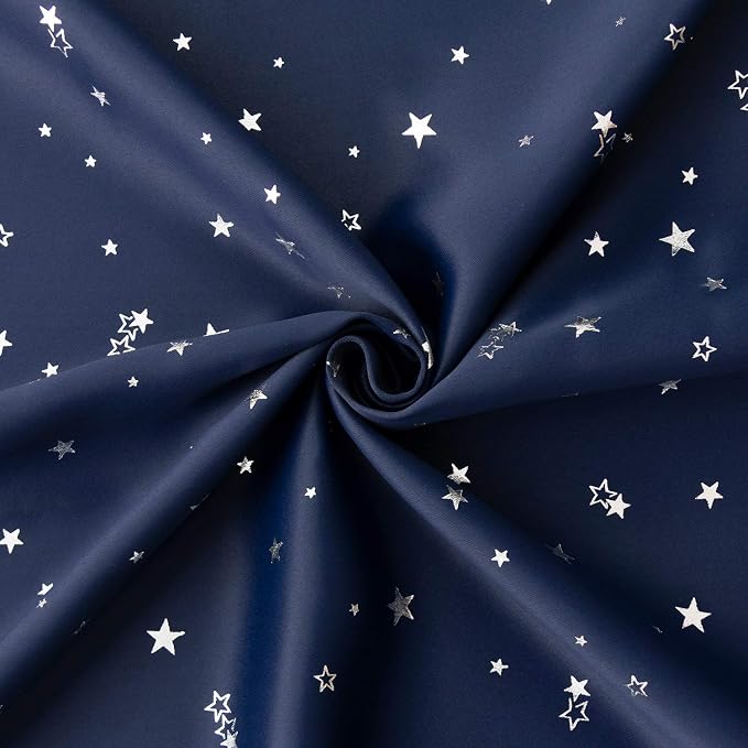 BGment Kids Blackout Curtains for Bedroom - Grommet Thermal Insulated Room Darkening Silver Star Printed Curtains for Living Room, Set of 2 Panels (52 x 95 Inch, Navy Blue)
