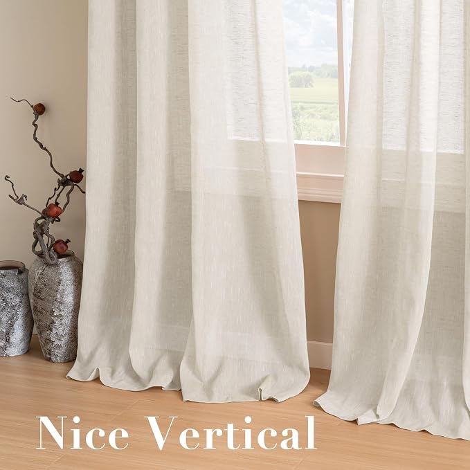 H.VERSAILTEX Elegant Natural Linen Curtain Panels Energy Efficient Semi - Sheers Linen Curtains/Nickel Grommet Window Treatments Panels/Drapes (Set of 2, 52 by 96 Inch, Ivory)