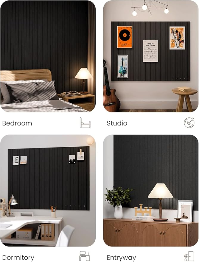 Fluxynara Large Felt Bulletin Board 48" X 36" Large Cork Board Alternative-12 Pack with 64 Safe Removable Adhesive Tabs, Cork Boards for Walls Cork Board for Home Office Classroom Pin Board -Black