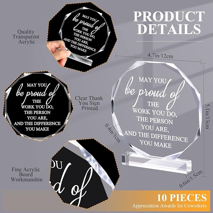 Bucherry 10 Pcs Employee Appreciation Awards for Coworker Acrylic Thank You Trophy May You Be Proud of The Work You Do Sign Prizes Retirement Goodbye Farewell Gift for Women Men(Octagon)