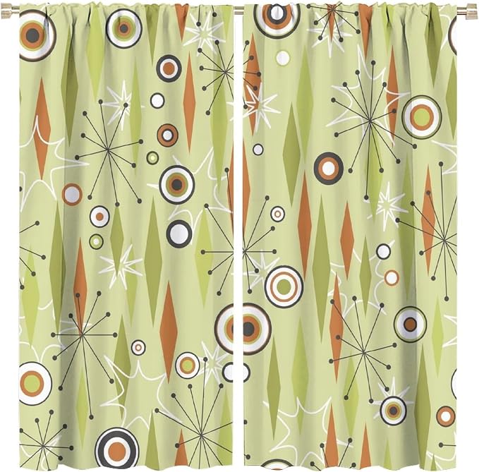 JESTRONRY Mid Century Curtains,Vintage 1950s Modern Retro Atomic Pattern Blackout Rod Pocket Window Drapes for Living Room Bedroom Kitchen Bathroom Home Decor 63x63in