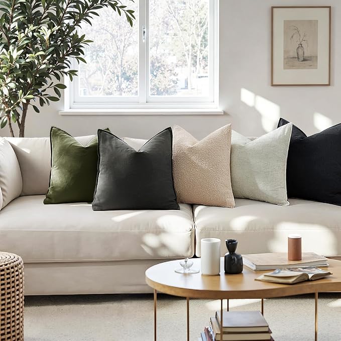 MIULEE Pack of 2 Decorative Linen Pillow Covers 24x24 Inch Dark Gray | Boho Farmhouse Modern Soft Accent Euro Shams Throw Pillows for Bed Neutral Cushion Covers Sofa Couch Living Room Home Decor