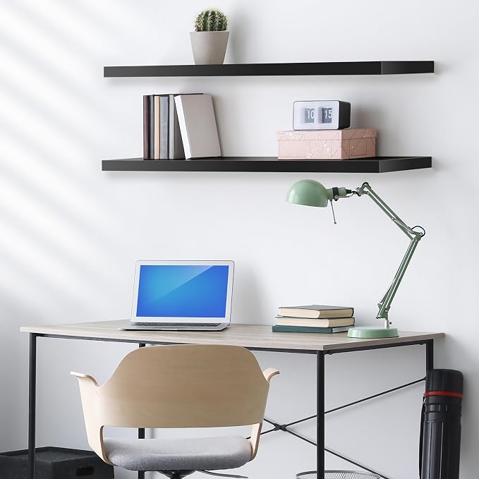 Sorbus Floating Shelves for Wall - 35 Inch Long Bathroom Shelves, Wall Decor for Bedroom, Kitchen, Living Room & Book Storage - Mounted Floating Shelf with Invisible Brackets (Black, 2 Pack)