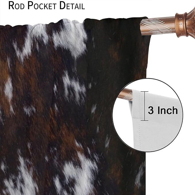 Cow Print Blackout Curtain for Living Room, Animal Black White Cow Window Treatments Western Rustic Farm 2 Panels Rod Pocket Drapes for Bedroom Kitchen Decor 52x84 Inch