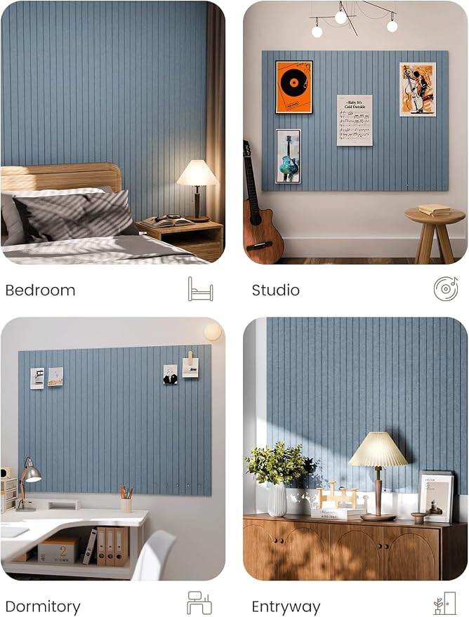 Fluxynara Felt Bulletin Board Tiles Large 48" x 36" Cork Board Alternative-12 Pack with 64 Adhesive Tabs, Felt Board for Office Decor, Push Pin Board Wall Organizer Alternative-Dusty Blue