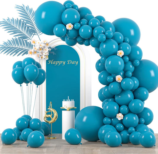 130pcs Peacock Blue Balloons Different Sizes 18" 12" 10" 5" Teal Blue Latex Balloon Garland Arch Kit for Birthday Baby Shower Graduation Wedding Gender Reveal Anniversary Party Decorations