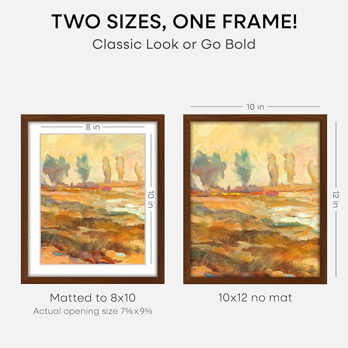 Homeforia 10x12 Brown Picture Frame, High End Dark Oak 10x12 Walnut Poster Frame with Mat 8x10, 10 x 12 Wooden Frame Matted to 8 by 10 inch Photo, 12x10 Thin Frames, Tempered Glass, Wall Kit, Set of 3