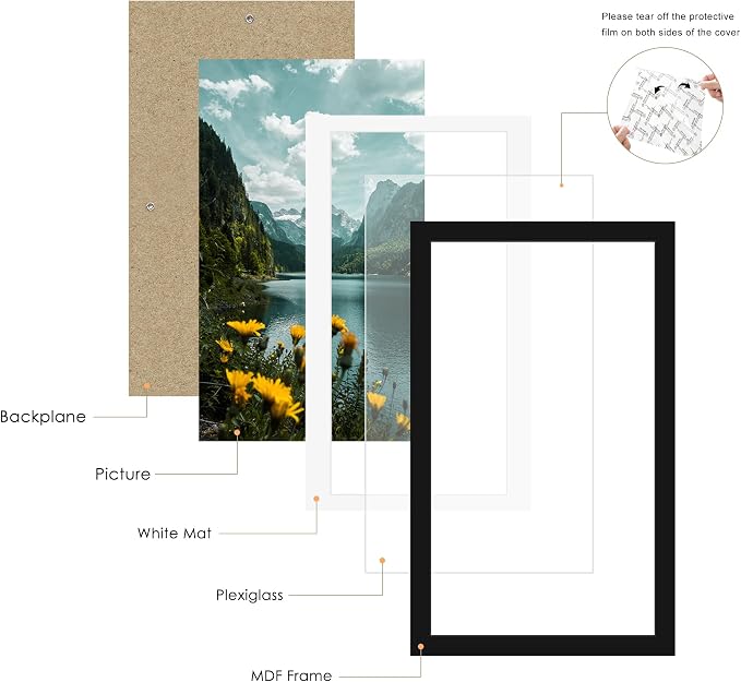 Picrit 14x24 Picture Frame 3 Pack, Black Poster Frame, Display Poster 11 x 22 with Mat or 14 x 24 without Mat for Horizontal or Vertical Wall Mounting