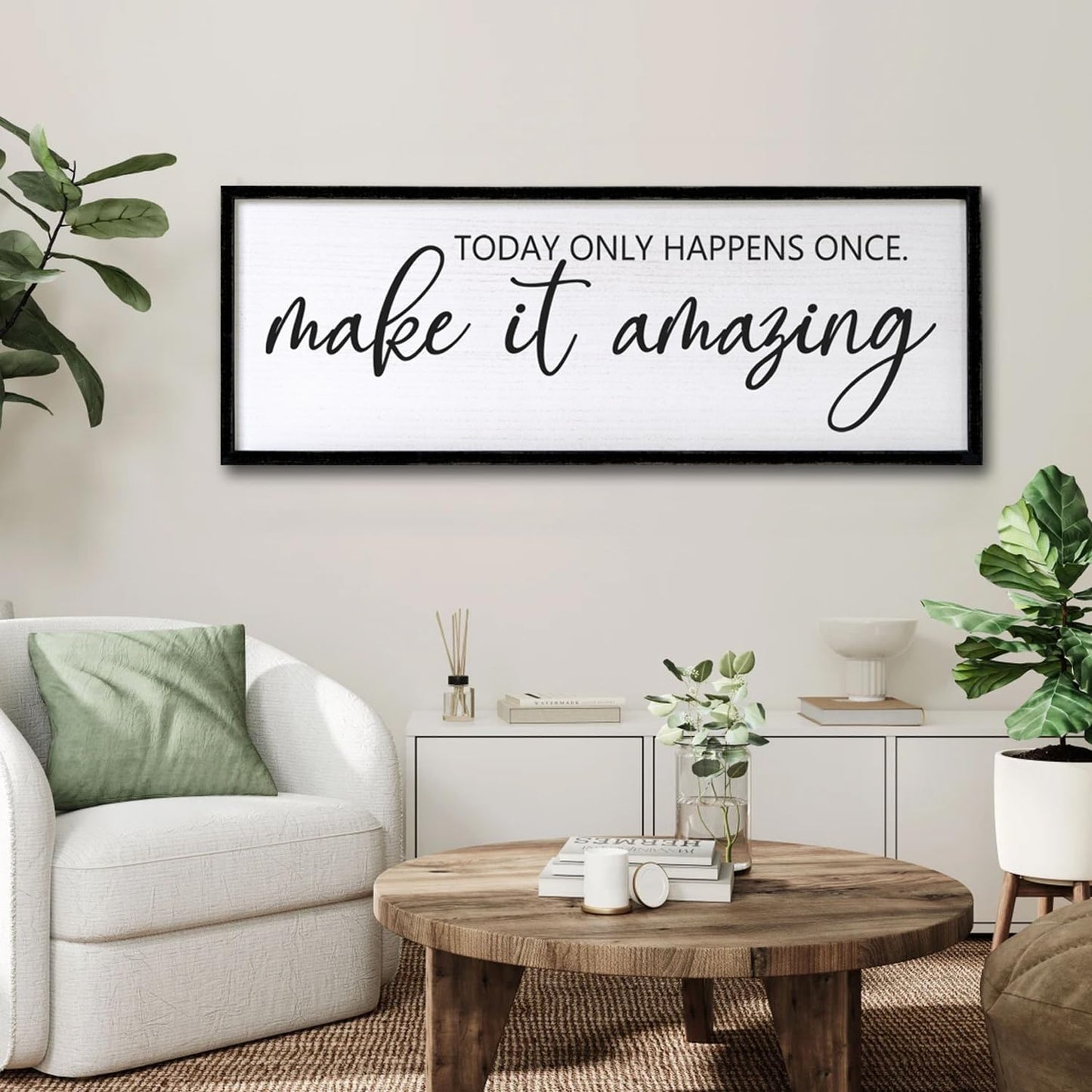 Today Only Happens Once Make It Amazing Framed Wall Art, 40''×15'' Rustic Religious Christian Lords Prayer Sign for God Jesus Christ Prayer, Horizontal Holy Inspirational Catholic Scripture Decor