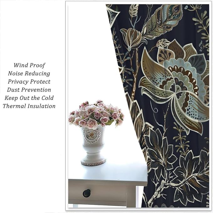 Bohemian-Style Curtains, Colourful Botanical Window Treatments Inspired by Indian Mandala Patterns, and Blackout Curtains for Bedrooms, Living Rooms Kitchens.55X63 Inch