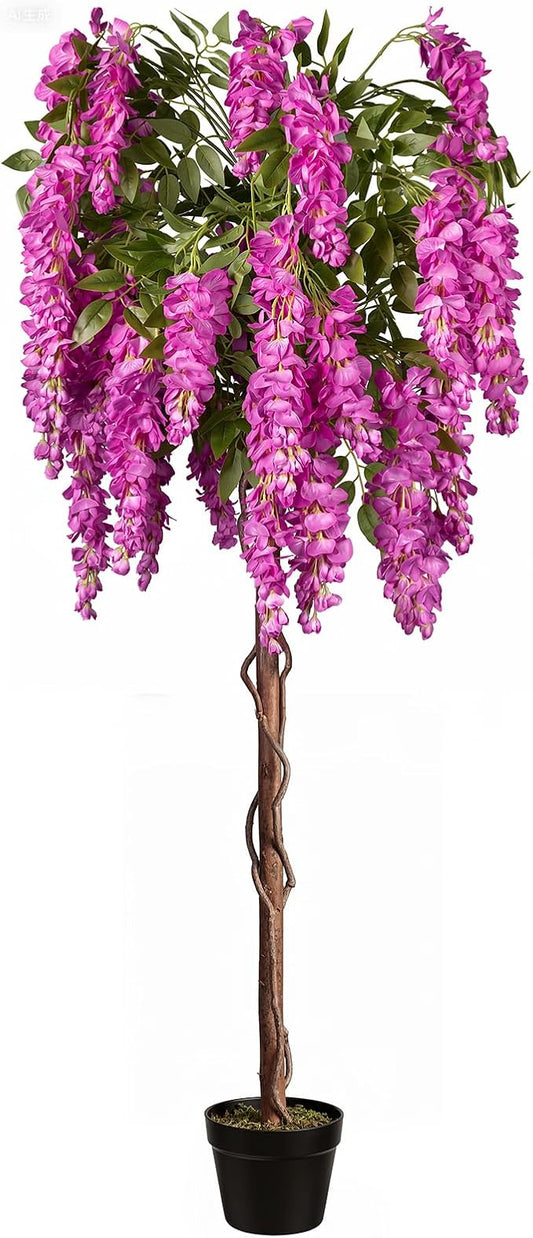 5ft Artificial Wisteria Tree, Fake Tree with Firmly Attached Blooms for Less Shedding, Faux Trees Indoor Outdoor Home Office Living Room Decor, Potted Floor Plant