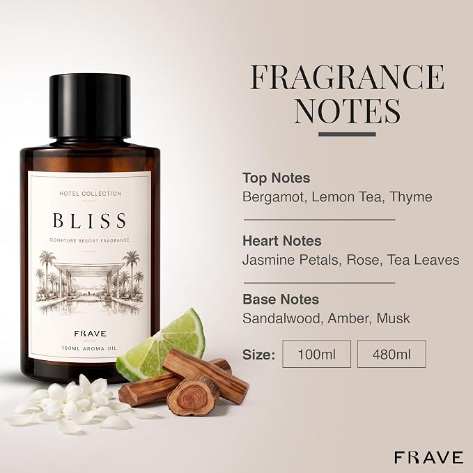 Bliss Hotel Diffuser Oil 100ml, 3.38 oz Aroma Oil, Scent Inspired by The World’s Most Iconic Luxury Hotels, Aromatherapy Refill Fragrance for Waterless Cold Air Diffusers, Home, Office, Hotel