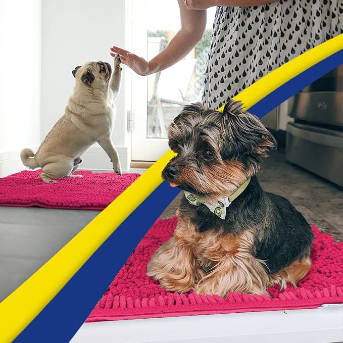 Muddy Mat® | Super Water Absorbent Door Mat Indoor, Microfiber Quick Dry Chenille Entryway Rug, Slip Resistant Front Door Mat, Indoor Mats for Entryway, Machine Washable Pet Rug, Hot Pink 2ft x 3ft