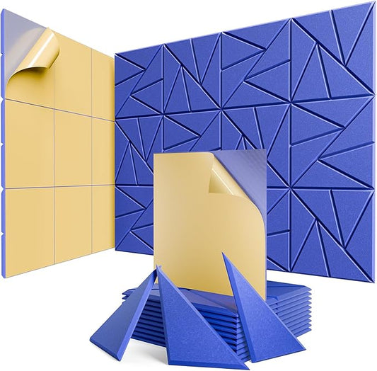 12 Pack Acoustic Panels with Self-Adhesive, 12"X 12"X 0.4"Sound Proof Foam Panels, Sound Panels High Density, Soundproof Wall Panels for Home Studio Office Blue
