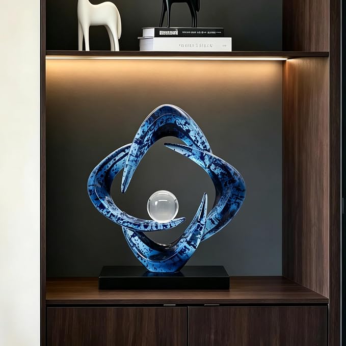 AWNR Gold Abstract Sculpture House Decor Aesthetic - Home Décor Accents for Nightstand, Shelves, Dining Room, Entryway Table, Office, Desk Accessories (Snowflake Blue)