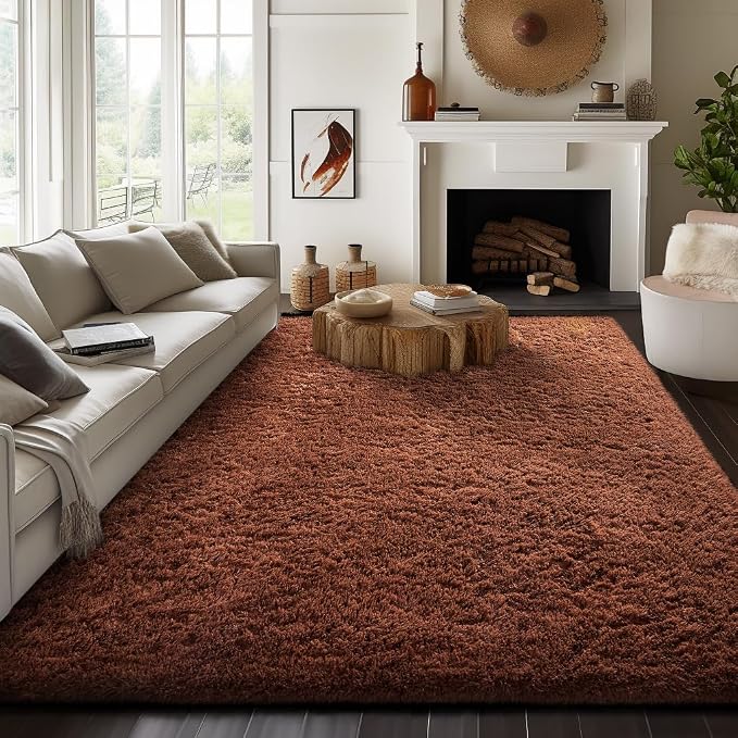 Ophanie 8x10 Brown Area Rugs for Living Room,Large Shag Bedroom Carpet,Big Indoor Thick Soft Shaggy Nursery Rug,Fluffy Carpets for Boy and Girls Room Dorm Decor Aesthetic with Over 99 pcs Pile fibers