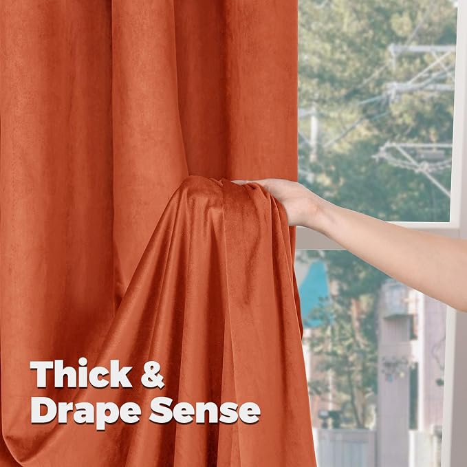 BGment Terracotta Fall Velvet Curtains 102 Inches for Living Room, Burnt Orange Thermal Insulated Blackout Luxury Super Soft Curtains with Back Tab Rod Pocket for Bedroom, 2 Panels, 52 x 102 Inch