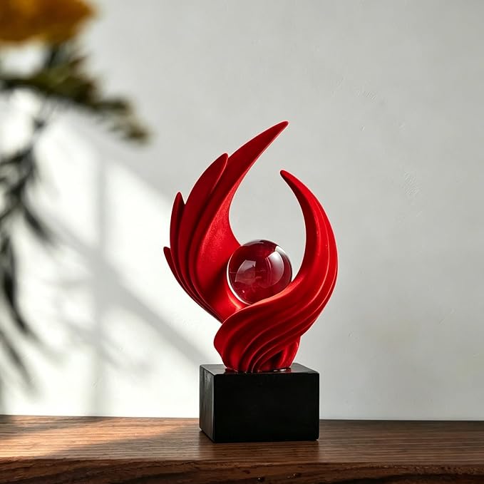 AWNR Gold Abstract Sculpture House Decor Aesthetic - Home Décor Accents for Nightstand, Shelves, Dining Room, Entryway Table, Office, Desk Accessories (Red and Flocked B)