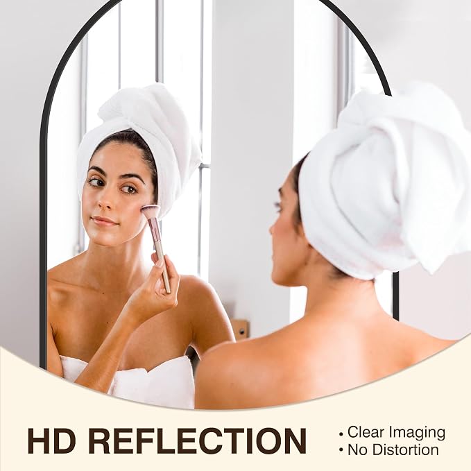 FICTOR Bathroom Mirror for Wall, Arched Vanity Bathroom Mirror for Over Sink, Metal Framed with HD Shatter-Proof Glass for Entryway, Living Room,Bedroom(24” x 36”, Black)