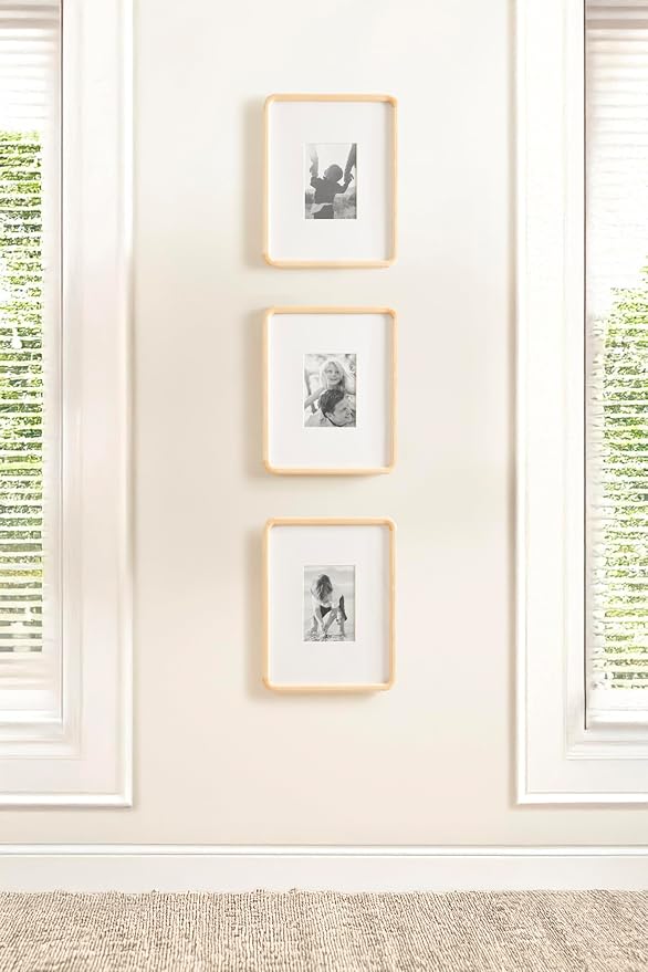 Kate and Laurel Inglewood Modern Wall Picture Frame Set of 3; 11x14 matted to 5x7; Natural Wood; Three-Piece Frame Set for Gallery Wall Accent Set in Living Room Decor