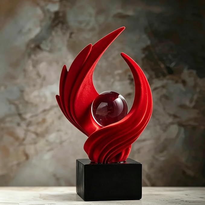 AWNR Gold Abstract Sculpture House Decor Aesthetic - Home Décor Accents for Nightstand, Shelves, Dining Room, Entryway Table, Office, Desk Accessories (Red and Flocked B)