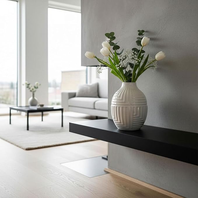 hjn Hand-Glazed White Ceramic Vase - 5.7" H Modern Decorative Centerpiece Vase for Fresh/Dried Flowers, Home Decor for Living Room Bookshelf Mantel | Wedding Housewarming Gift