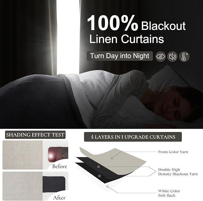 QJmydeco 100 Inch Curtains Complete Blackout Curtains for Bedroom 2 Panels Set, Large Window Custom Length 100 Inches Long Neutral Cream Colored Thermal Drapes for Sliding Glass Doors (W50"xL100 2Pcs)