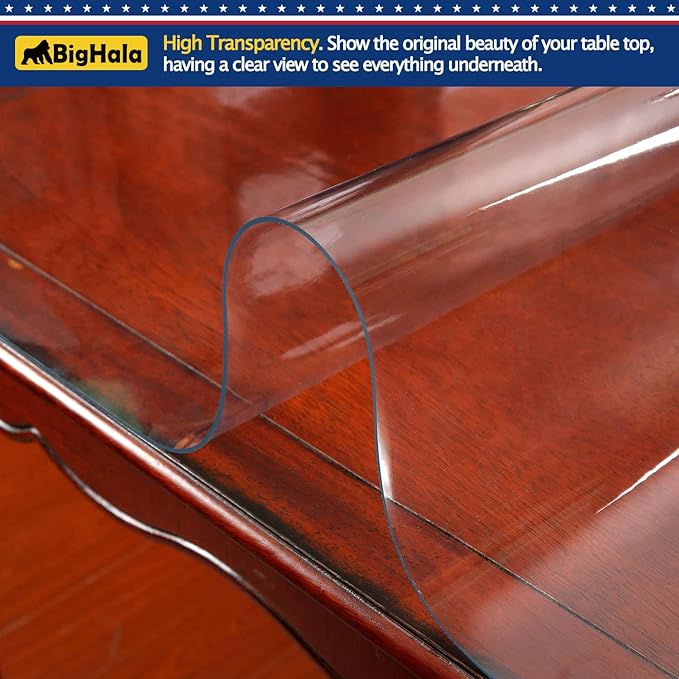 Wipeable Tablecloth Water Resistant Clear Plastic Table Protector Wood Furniture Protective Thick Crystal Desk Pad PVC Vinyl Dining Tabletop Cover Easy Clean Polyester Pad 44 x 58 inch 56 54 Inch