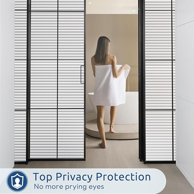 rabbitgoo Window Privacy Film Frosted Glass Film for Bathroom, Non Adhesive Static Cling Removable Window Sticker for Glass Door, Anti-UV Opaque Coverings, Blinds Pattern 0.79" Wide, 23.6" x 78.7"