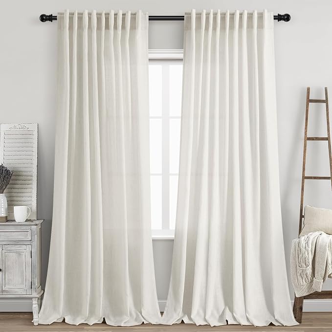 Extra Long Cream Linen Curtains 108 Inches Long 2 Panels Set for Living Room Back Tab Modern Farmhouse Decor Cotton Textured Cream Sheer Linen Curtains 108 Inch Length for Large Window 70x108