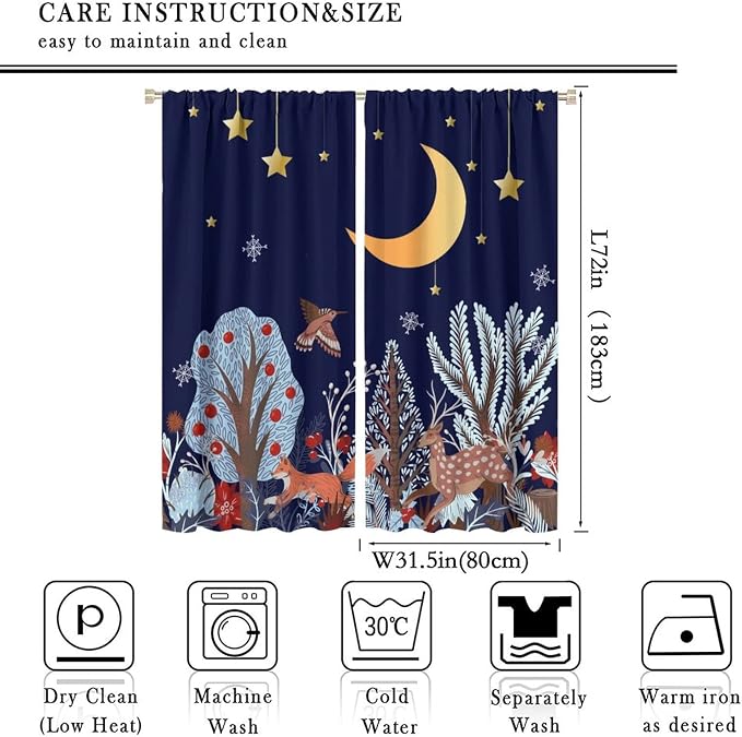 Rustic Animal Curtains, Wild Forest Animal Bear Fox Deer Kids Window Treatments for Living Room Bedroom, Farmhouse Woodland Blackout Drapes 2 Panel Sets, 63x72 Inch