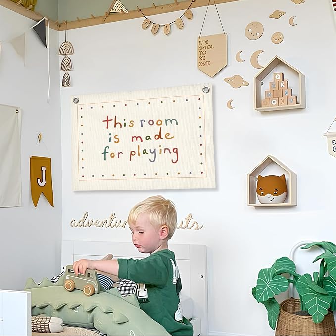 Playroom Decor Canvas Banner "This Room Was Made For Playing Flag Wall Decor, Nursery Canvas Art, Playroom Wall Hanging Flag Decorations for Kids Boy Girl Nursery Toddler Room Bedroom, 30x20 Inch