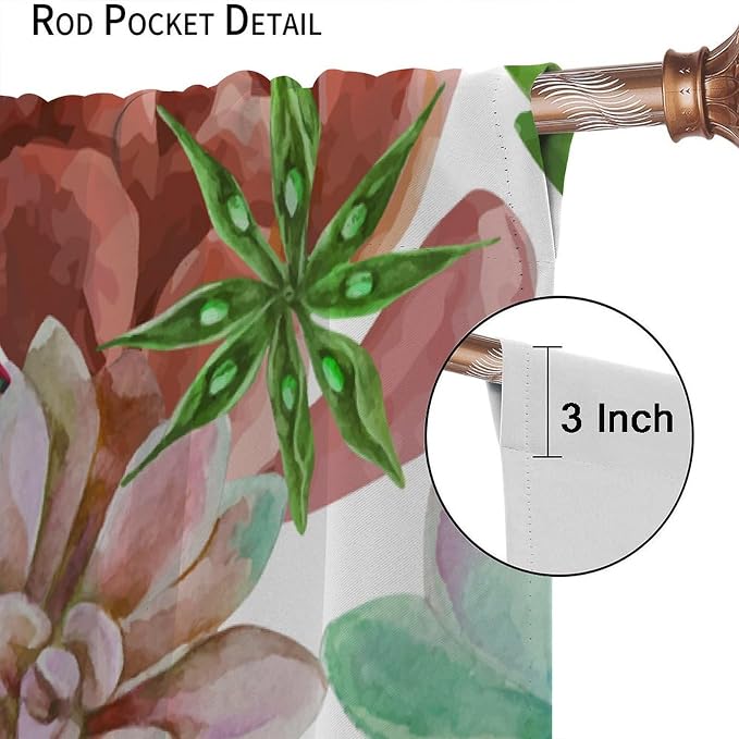 Succulents Tropical Plant Curtain Floral Boho Watercolor Summer Desert Botanical Vintage Garden for Home Kitchen Livingroom Coffee Room Curtains Drapes 2 Panels 55x63in