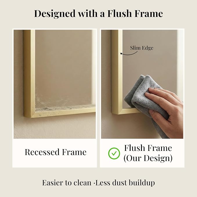 36"x36" Satin Gold Framed Square Bathroom Vanity Wall Mirror | Accent Wall Mirror, Square Geometric Look, Slim Metal Frame, Living Room or Entryway, Keyhole Mount, Tempered Glass