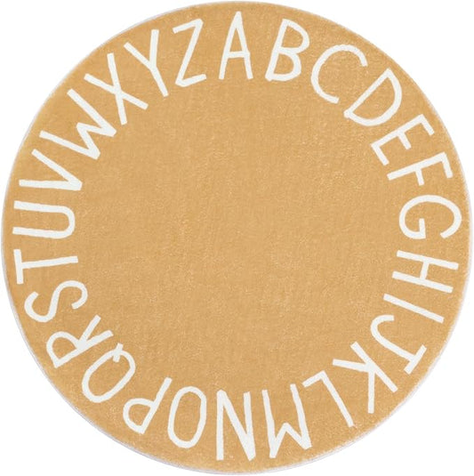 Topotdor Round Kids Play Rug Alphabet Nursery Area Rug Extra Large Soft Crawling Play Mat for Children Toddlers Bedroom (71 inch, Brown)