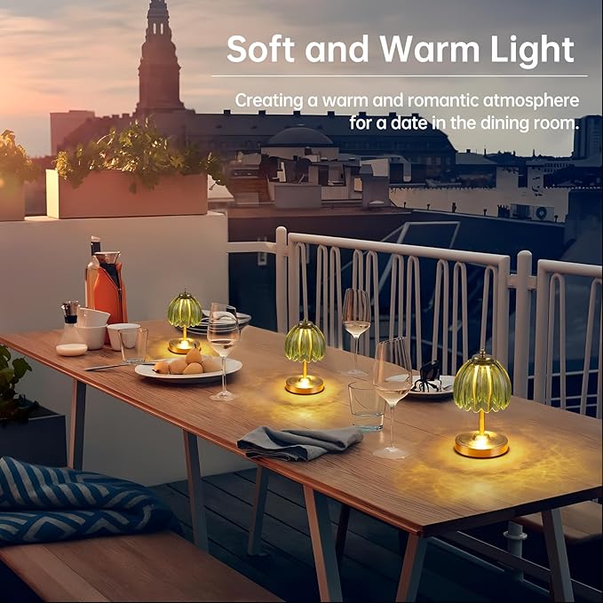Shenmoyl Tulip Small Table Lamp, 5200mAh Cordless Touch Control Mini Table Lamp with 3 Color Temps & Stepless Dimming, Perfect for Small Spaces Like Dressers, Bedsides, Bookshelves (Green Tulip)
