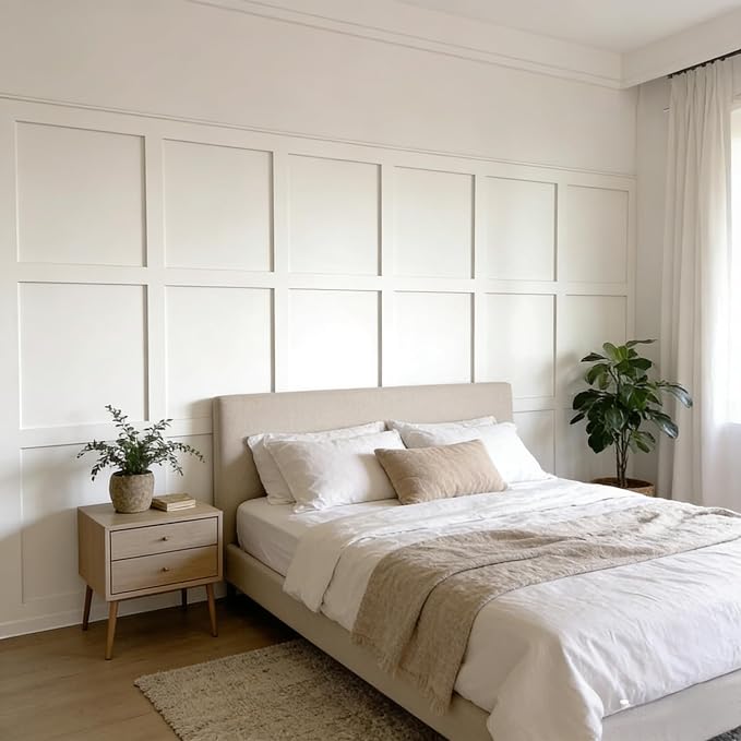 1 Set 94.5 in x 54 in MDF Board and Batten, Paintable Wainscoting Kit,Molding Trim Slat with Edge Strip，Premade Accent Wall Panel for DIY Kitchen Bedroom Living Room Home Decor Covers (94.5 x 54 Inch)