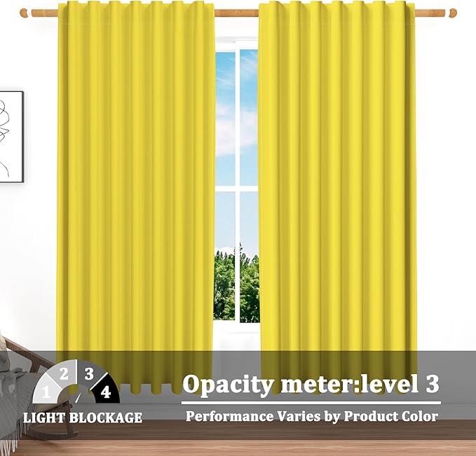Renaiss 42 x 63 Inch Yellow Nursery Bedroom Window Curtains Girls Baby Room Thermal Insulated Noise Reduction Light Filtering Curtains Linen Texture Rod Pocket Back Tab Spring Window Drape 2 Panels