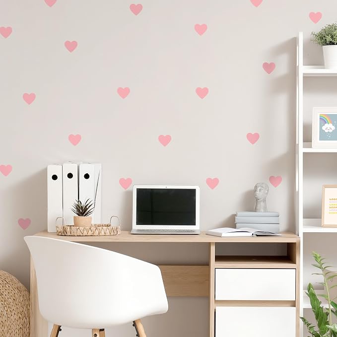 Removable Wall Decals for Kids Room – Peel and Stick Wall Stickers for Girls & Boys Bedroom, Playroom & Nursery – Easy to Apply Wall Decor - Pink Hearts