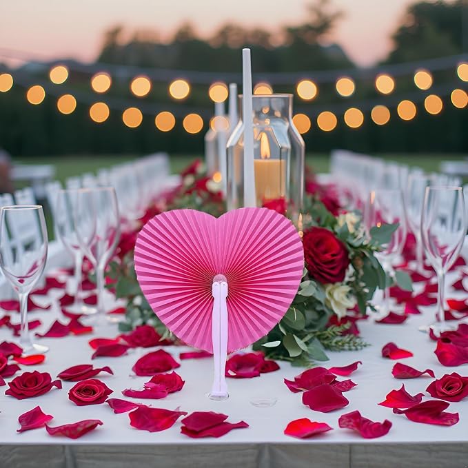 20 Pieces Pink Heart Paper Fans | Foldable Handheld Fans for Women,Folding Hand Fans for Wedding,Bridal Guest,Church,Party Favors,Dancing,Birthday,DIY