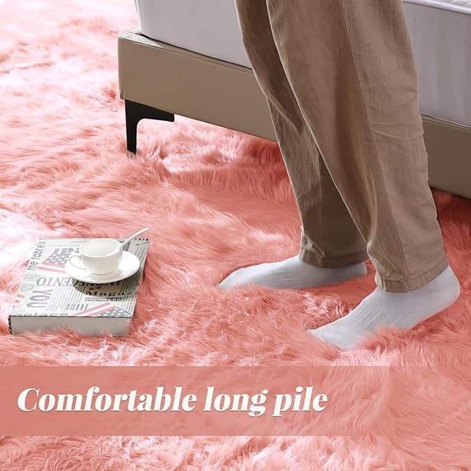 ORINOVA Round Rug 3ft Pink Small Fluffy Rug for Living Room Washable Shaggy Area Rugs for Bedroom Cute Room Circle Nursery Rug