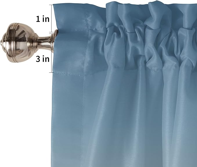 45 Inch Long Tier Curtains for Kitchen, Blue Gray Gradient Bathroom Window Curtains Rod Pocket Short Curtains Window Treatment Tiers for Living Room Farmhouse 2 Panels