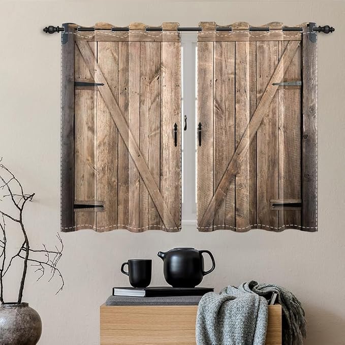 Rustic Curtains Vintage Wood Barn Door Old Garage Door American Native Country Farmhouse Farm Style Rural Art Architecture Living Room Bedroom Window Drapes Treatment,21x45 inch,2 Panels