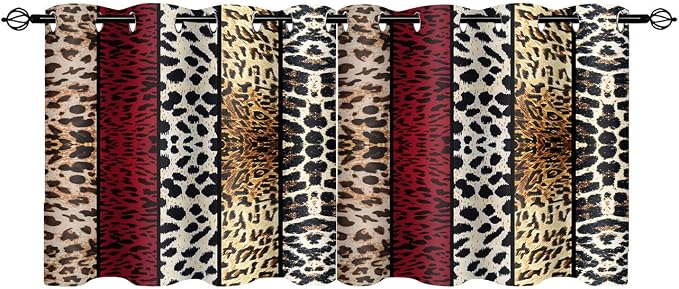 Wild Animal Print Curtain, Room Darkening Thermal Insulated Blackout Leopard Boa Window Drapes with Grommets for Living, Dining, Bedroom, Red Leopard Print, 42"x 24", 2 Panels