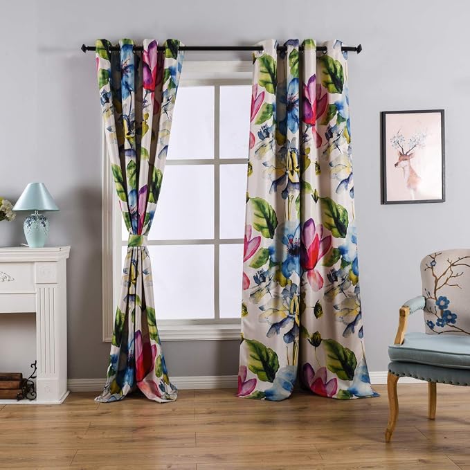 Taisier Home Stylish Living Elegant Abstract Colorful Curtains Printed,Multicoloured Curtains Print,Fashion Curtain 108 Inch Lenth for Bedroom(Floral Print Curtain 2 Pieces Set)