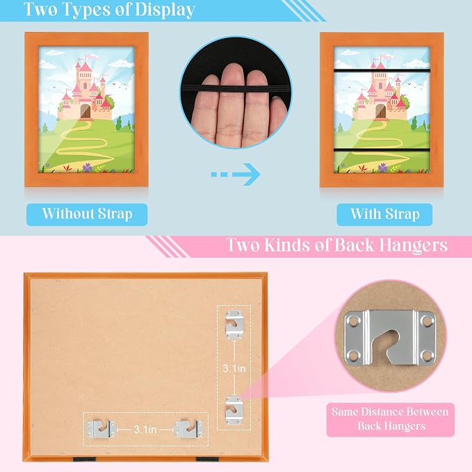 [2-Pack] Kids Art Frames, 8.5x11 Front Opening Kids Artwork Frames Changeable, Orange Artwork Display Storage Frame for Wall, Holds 50 Pcs, for 3D Picture, Crafts, Children Drawing, Hanging Art,